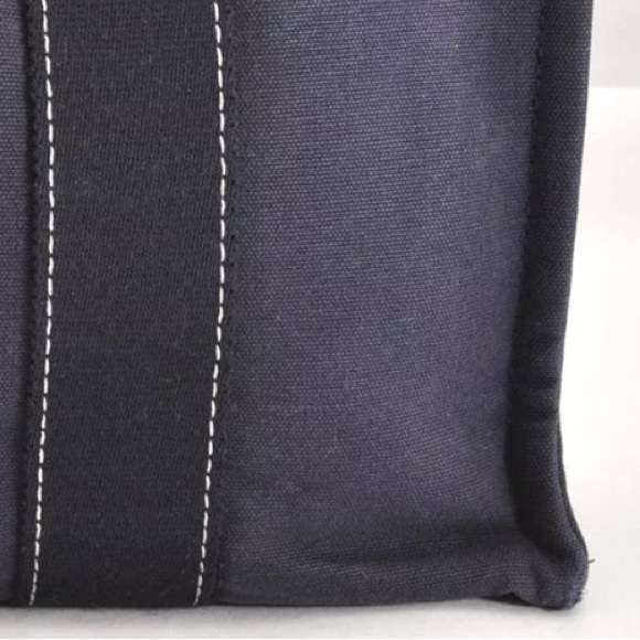 HERMES Vintage Deauville PM Hand Tote Bag Purse Canvas Navy Blue 3221M - Picture 14 of 16